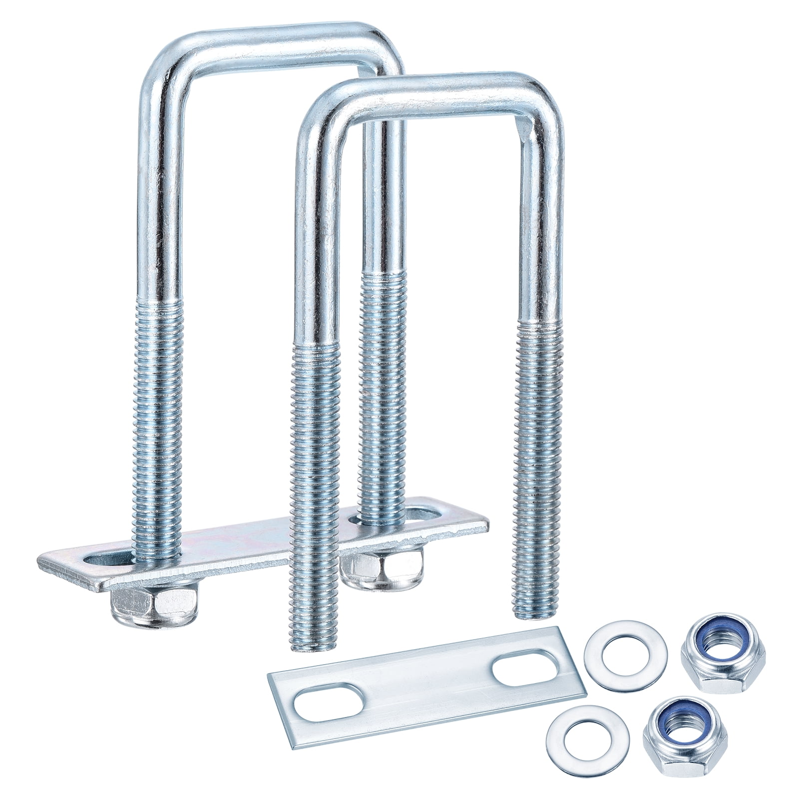 U Bolts 2Set (M10x40x110mm), Square U Bolt Kits Carbon Steel with Nylon Lock Nut Washers Plates - for Construction, Pipe, Trailer, Automotive, Leaf Spring Fastener
