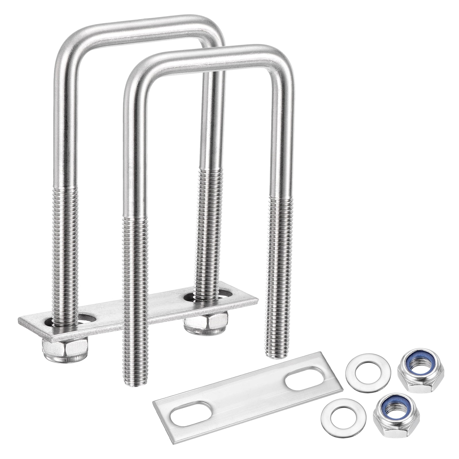 U Bolts 2Set (M10x50x120mm), Square U Bolt Kits 304 Stainless Steel with Nylon Lock Nut Washers Plates - for Construction, Pipe, Trailer, Automotive, Leaf Spring Fastener