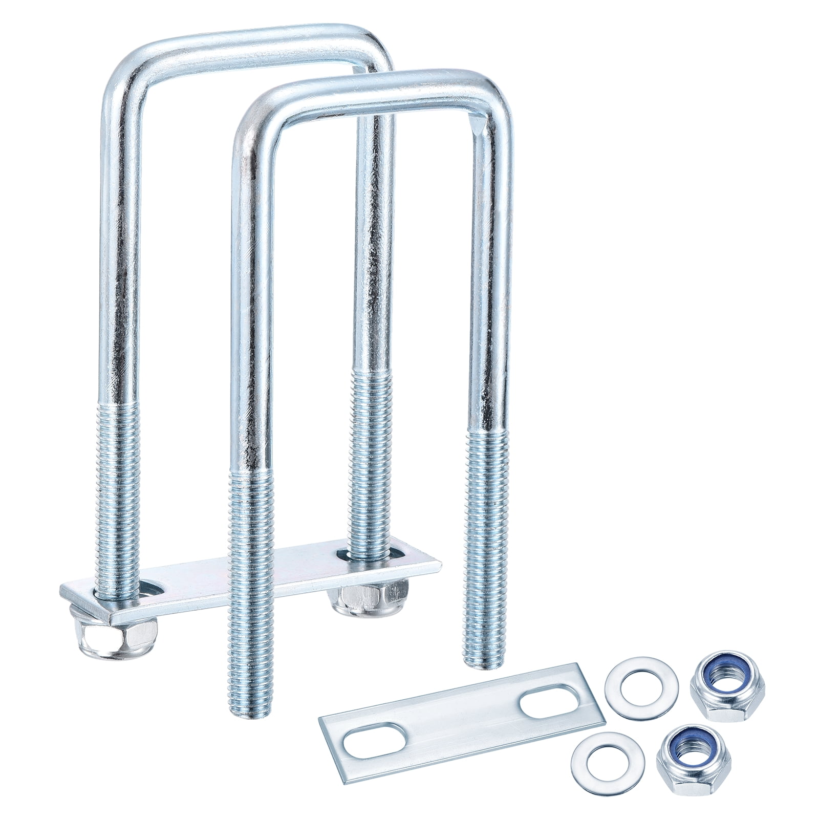 U Bolts 2Set (M10x50x130mm), Square U Bolt Kits Carbon Steel with Nylon Lock Nut Washers Plates - for Construction, Pipe, Trailer, Automotive, Leaf Spring Fastener