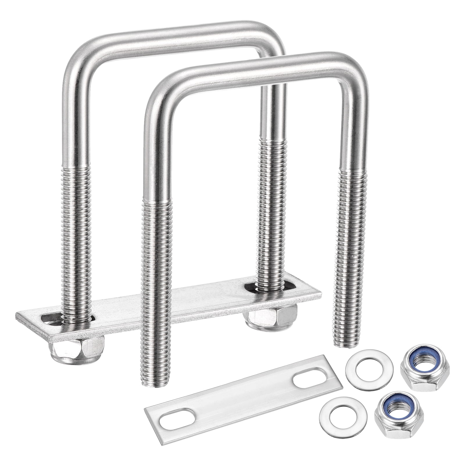 U Bolts 2Set (M10x60x100mm), Square U Bolt Kits 304 Stainless Steel with Nylon Lock Nut Washers Plates - for Construction, Pipe, Trailer, Automotive, Leaf Spring Fastener