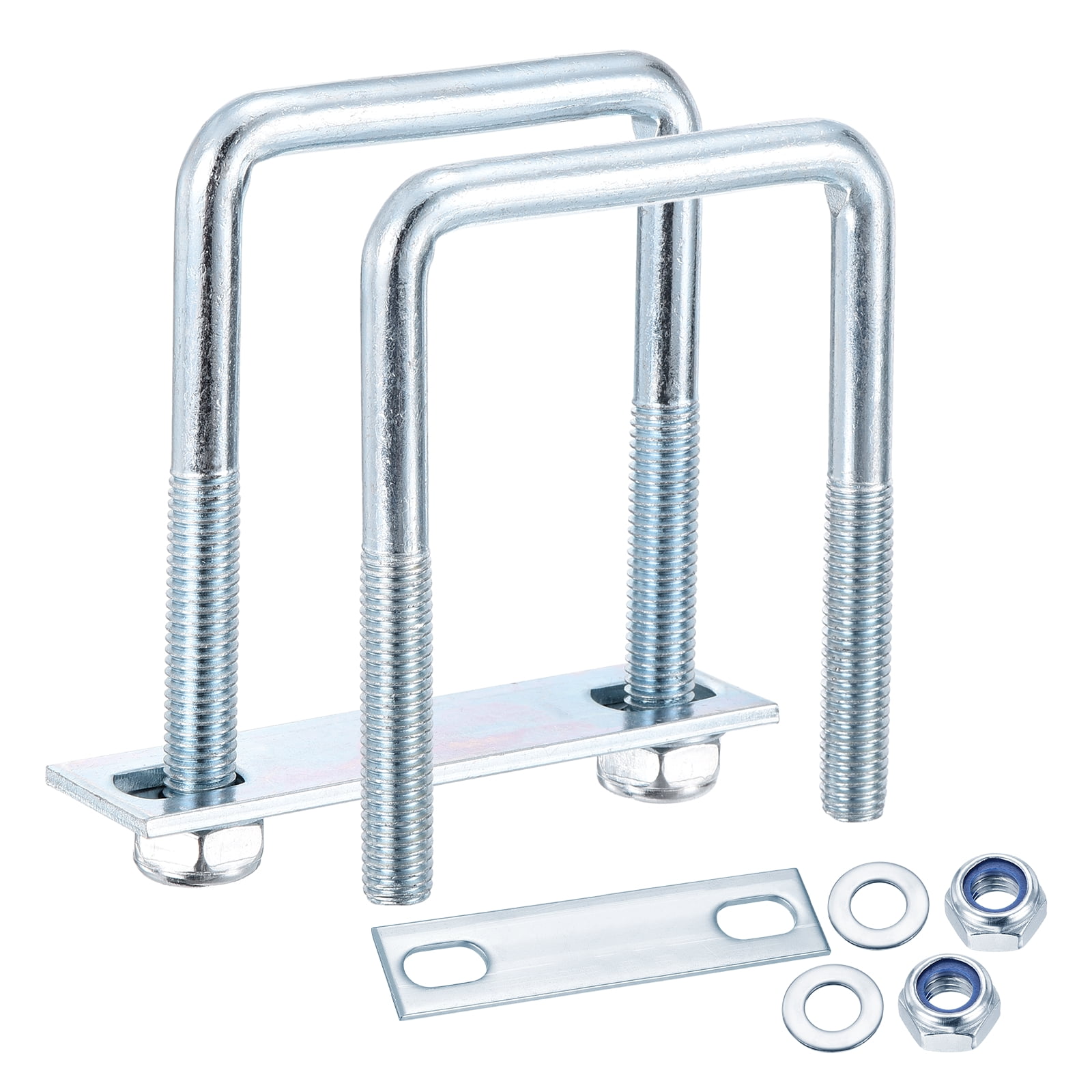 U Bolts 2Set (M10x60x100mm), Square U Bolt Kits Carbon Steel with Nylon Lock Nut Washers Plates - for Construction, Pipe, Trailer, Automotive, Leaf Spring Fastener