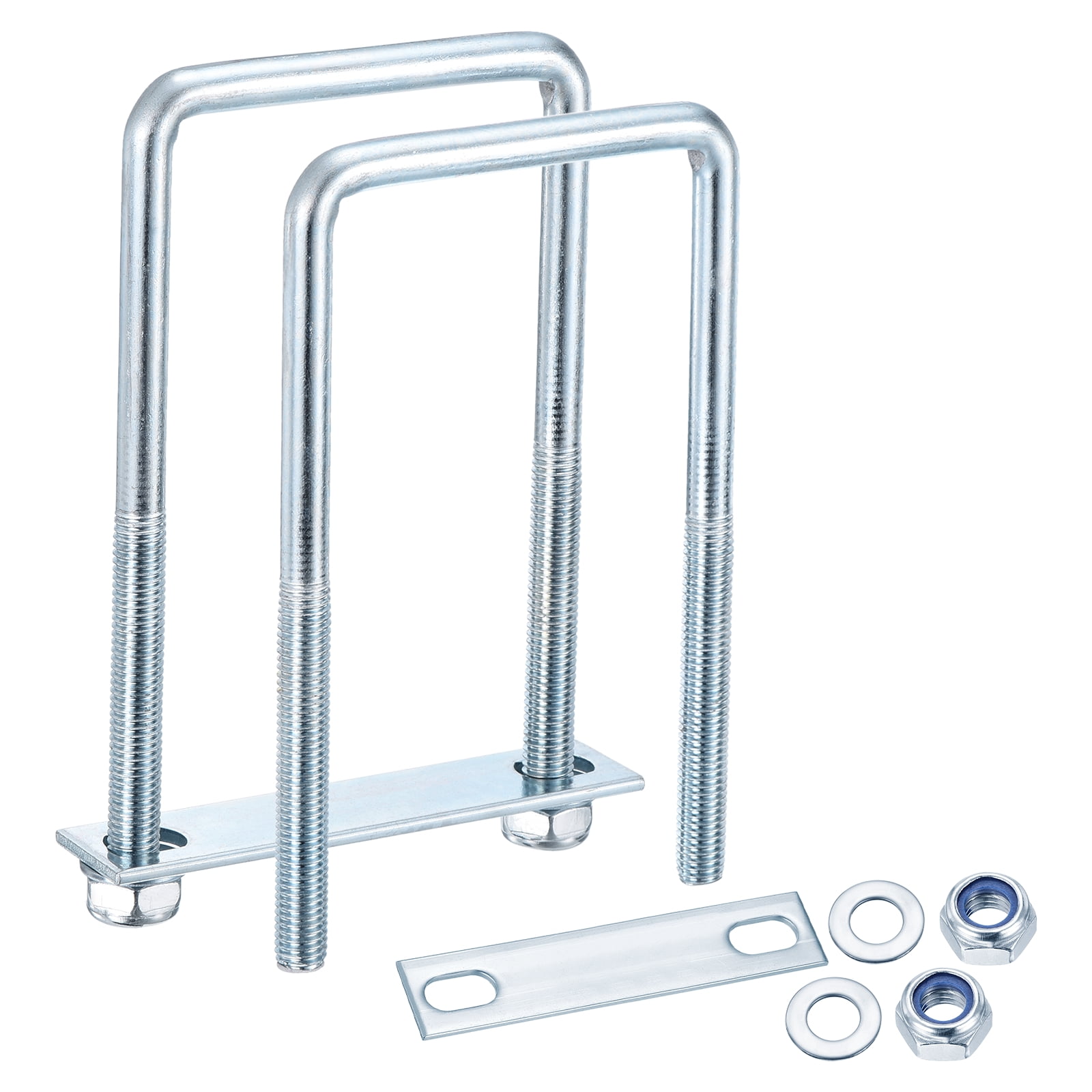 U Bolts 2Set (M10x75x150mm), Square U Bolt Kits Carbon Steel with Nylon Lock Nut Washers Plates - for Construction, Pipe, Trailer, Automotive, Leaf Spring Fastener
