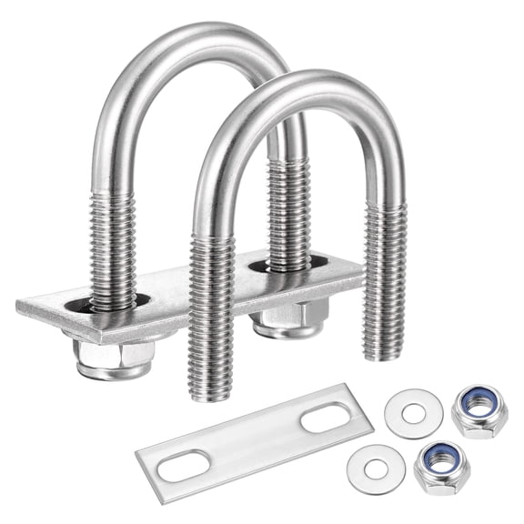 U Bolts 2Set (M8x27x54mm), Round U Bolt Kits DN20 304 Stainless Steel with Nylon Lock Nut Washers Plates - for Construction, Pipe, Trailer, Automotive, Leaf Spring Fastener