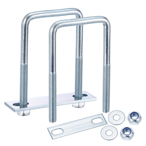 U Bolts 2Set (M8x50x100mm), Square U Bolt Kits Carbon Steel with Nylon Lock Nut Washers Plates - for Construction, Pipe, Trailer, Automotive, Leaf Spring Fastener