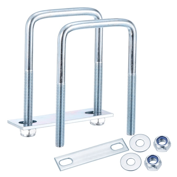 U Bolts 2Set (M8x60x100mm), Square U Bolt Kits Carbon Steel with Nylon Lock Nut Washers Plates - for Construction, Pipe, Trailer, Automotive, Leaf Spring Fastener