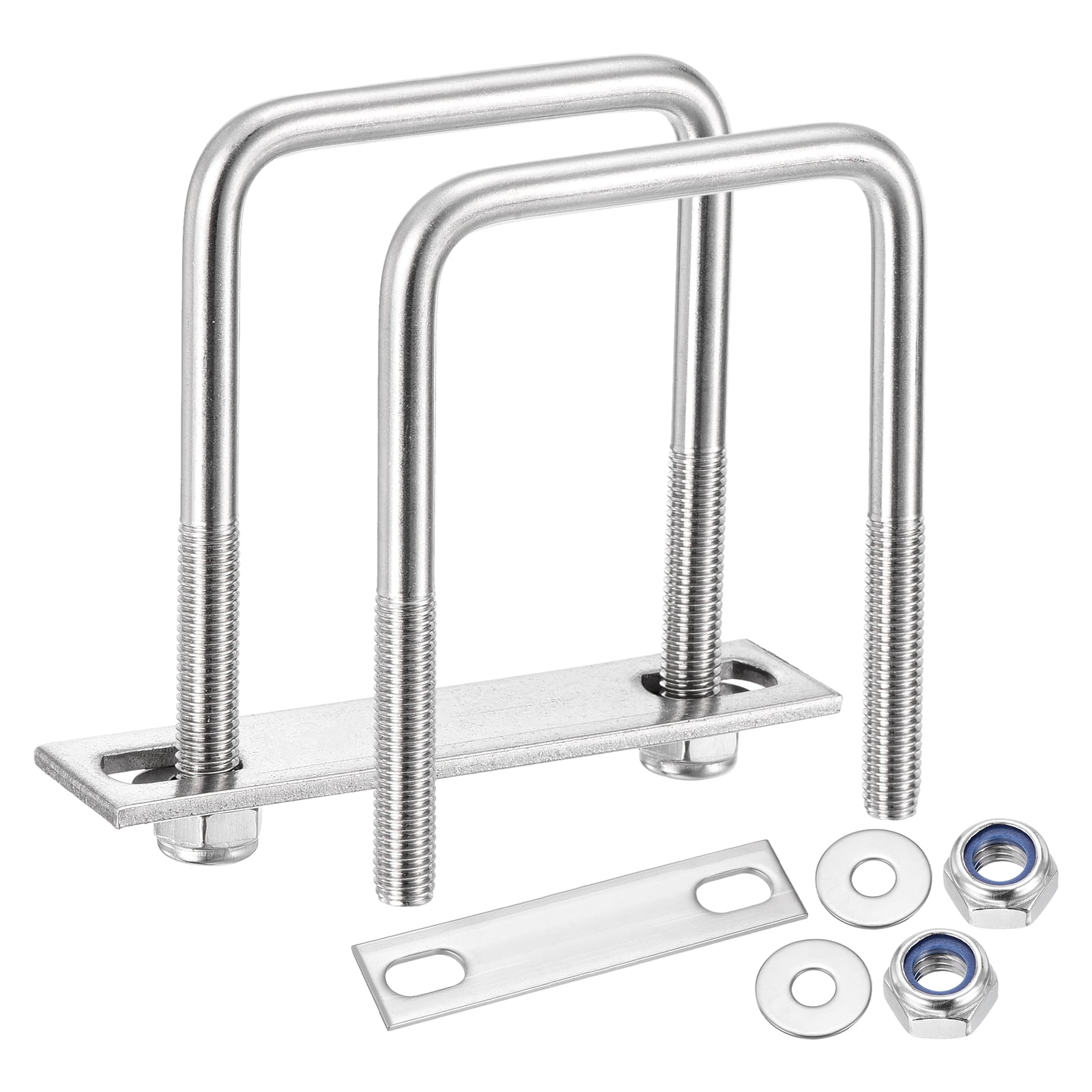 U Bolts 2Set (M8x60x90mm), Square U Bolt Kits 304 Stainless Steel with Nylon Lock Nut Washers Plates - for Construction, Pipe, Trailer, Automotive, Leaf Spring Fastener