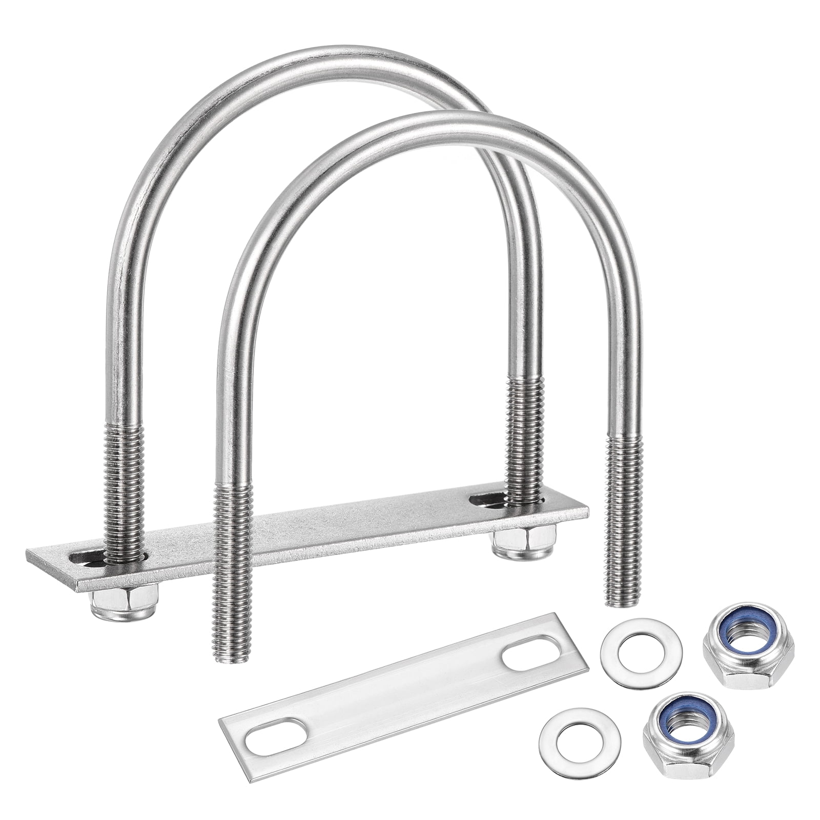 U Bolts 2Set (M8x76x103mm), Round U Bolt Kits DN65 304 Stainless Steel with Nylon Lock Nut Washers Plates - for Construction, Pipe, Trailer, Automotive, Leaf Spring Fastener