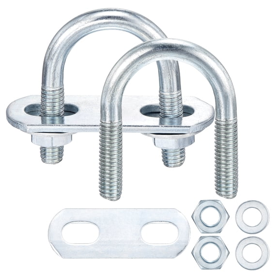 U Bolts 4 Sets (1/4"(M6)x0.86"x1.57"), Round U Bolt Kits Carbon Steel with Accessories - for Construction, Pipe, Trailer, Automotive, Leaf Spring Fastener