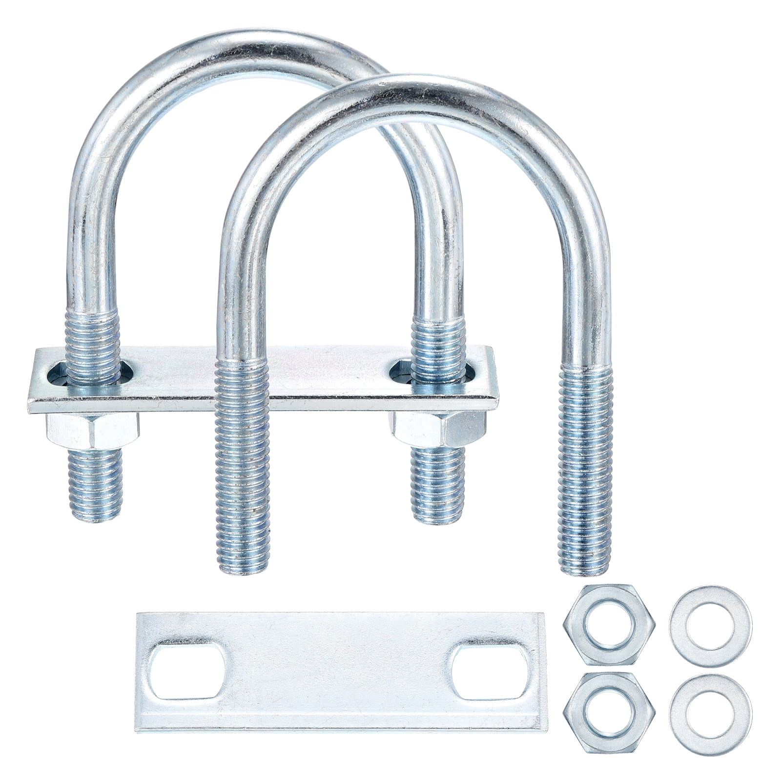 U Bolts 4 Sets (3/8"(M10)x1.96"x3.54"), Round U Bolt Kits Carbon Steel with Accessories - for Construction, Pipe, Trailer, Automotive, Leaf Spring Fastener