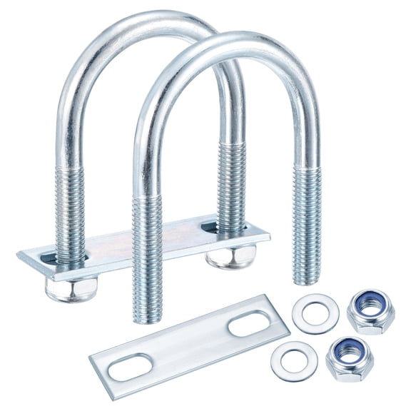 U Bolts 4Set (M10x50x90mm), Round U Bolt Kits DN40 Carbon Steel with Nylon Lock Nut Washers Plates - for Construction, Pipe, Trailer, Automotive, Leaf Spring Fastener