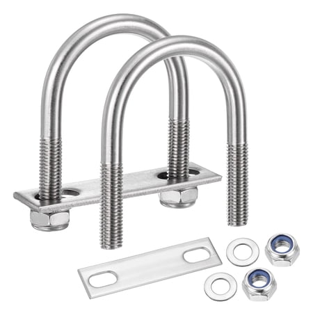 U Bolts 4Set (M10x51x85mm), Round U Bolt Kits DN40 304 Stainless Steel with Nylon Lock Nut Washers Plates - for Construction, Pipe, Trailer, Automotive, Leaf Spring Fastener