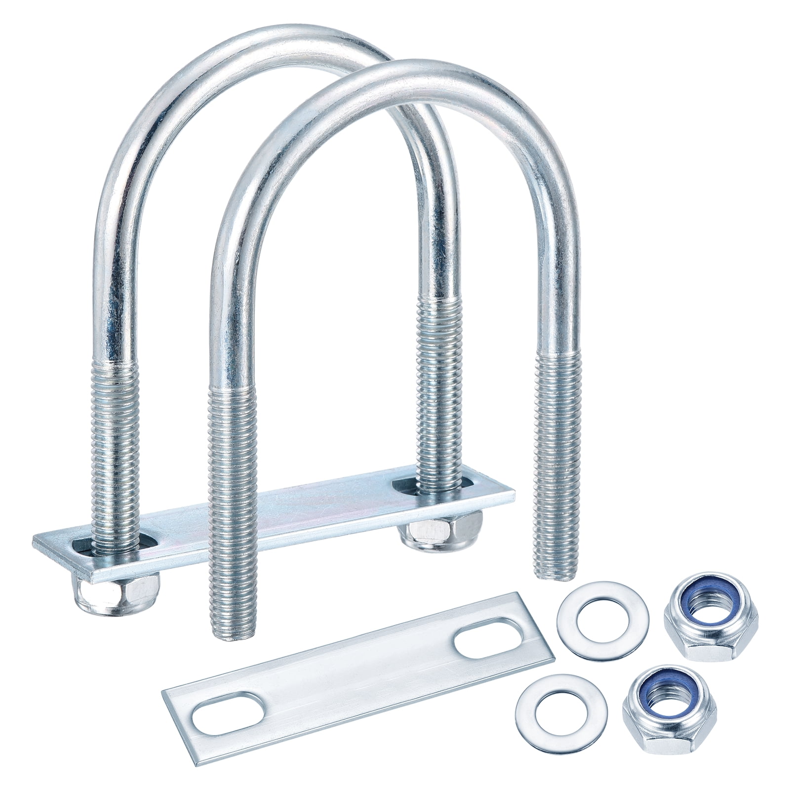 U Bolts 4Set (M10x65x110mm), Round U Bolt Kits DN50 Carbon Steel with Nylon Lock Nut Washers Plates - for Construction, Pipe, Trailer, Automotive, Leaf Spring Fastener