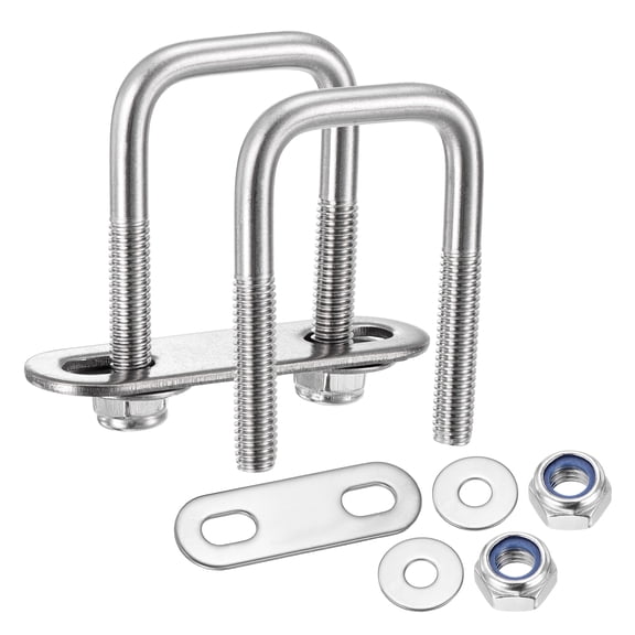 U Bolts 4Set (M6x25x50mm), Square U Bolt Kits 304 Stainless Steel with Nylon Lock Nut Washers Plates - for Construction, Pipe, Trailer, Automotive, Leaf Spring Fastener