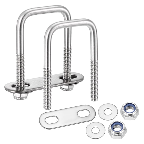 U Bolts 4Set (M6x30x60mm), Square U Bolt Kits 304 Stainless Steel with Nylon Lock Nut Washers Plates - for Construction, Pipe, Trailer, Automotive, Leaf Spring Fastener