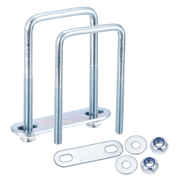 U Bolts 4Set (M6x42x80mm), Square U Bolt Kits Carbon Steel with Nylon Lock Nut Washers Plates - for Construction, Pipe, Trailer, Automotive, Leaf Spring Fastener
