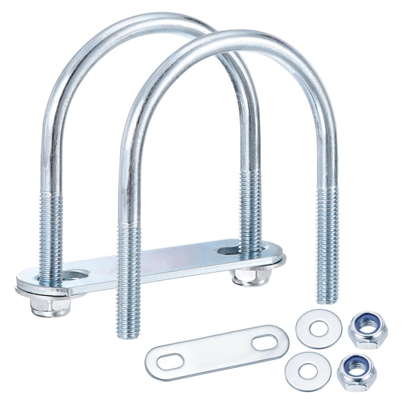 U Bolts 4Set (M6x50x70mm), Round U Bolt Kits DN40 Carbon Steel with Nylon Lock Nut Washers Plates - for Construction, Pipe, Trailer, Automotive, Leaf Spring Fastener