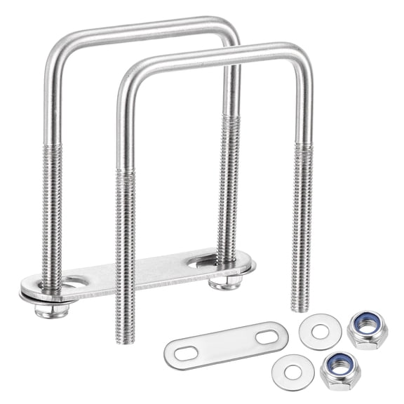 U Bolts 4Set (M6x50x80mm), Square U Bolt Kits 304 Stainless Steel with Nylon Lock Nut Washers Plates - for Construction, Pipe, Trailer, Automotive, Leaf Spring Fastener
