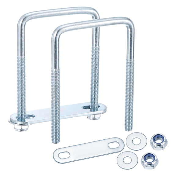 U Bolts 4Set (M6x50x80mm), Square U Bolt Kits Carbon Steel with Nylon Lock Nut Washers Plates - for Construction, Pipe, Trailer, Automotive, Leaf Spring Fastener