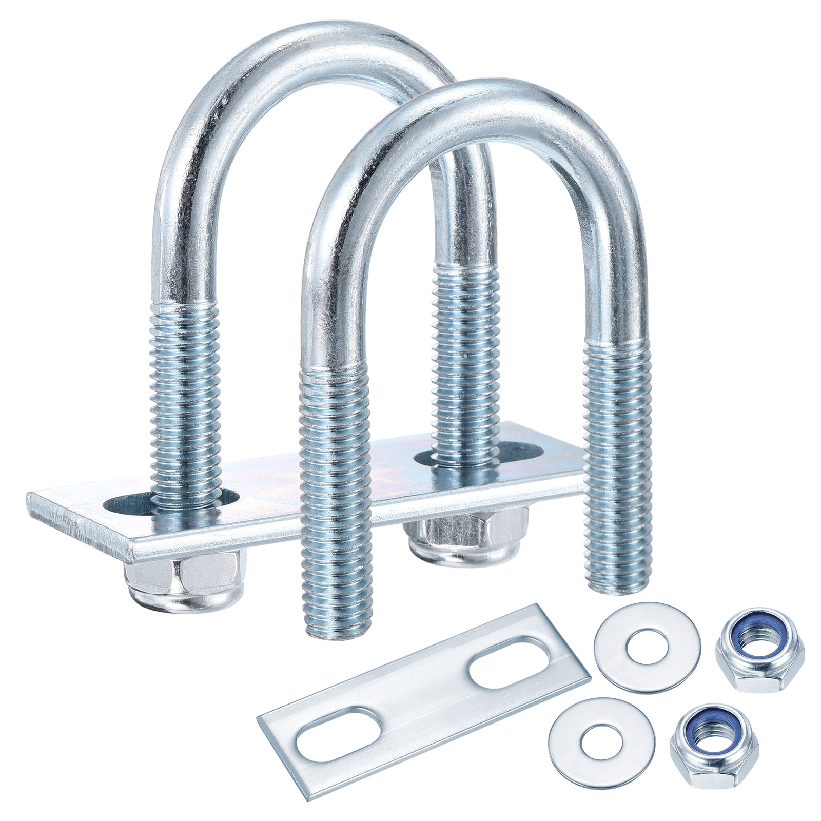 U Bolts 4Set (M8x27x59mm), Round U Bolt Kits DN20 Carbon Steel with Nylon Lock Nut Washers Plates - for Construction, Pipe, Trailer, Automotive, Leaf Spring Fastener