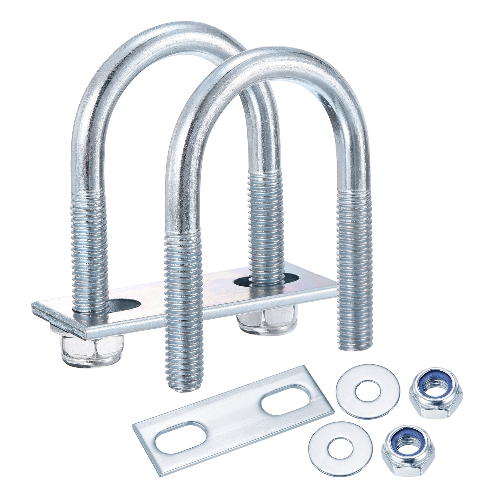 U Bolts 4Set (M8x34x65mm), Round U Bolt Kits DN25 Carbon Steel with Nylon Lock Nut Washers Plates - for Construction, Pipe, Trailer, Automotive, Leaf Spring Fastener