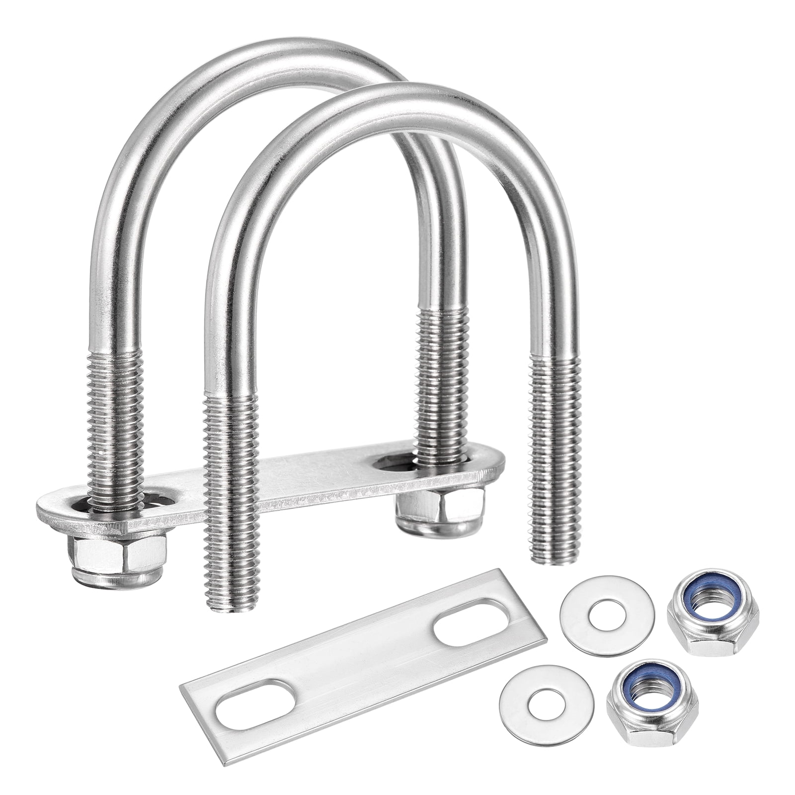 U Bolts 4Set (M8x42x69mm), Round U Bolt Kits DN32 304 Stainless Steel with Nylon Lock Nut Washers Plates - for Construction, Pipe, Trailer, Automotive, Leaf Spring Fastener