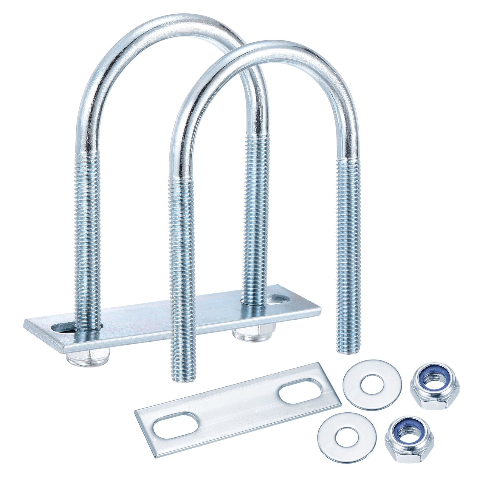 U Bolts 4Set (M8x50x100mm), Round U Bolt Kits DN40 Carbon Steel with Nylon Lock Nut Washers Plates - for Construction, Pipe, Trailer, Automotive, Leaf Spring Fastener