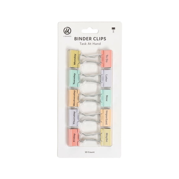 U Brands Task on Hand Binder Clips, 32mm, Assorted, 10 Piece Count