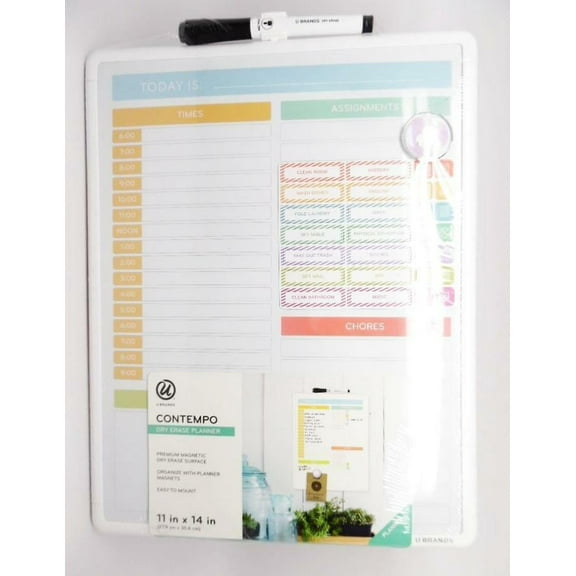 U Brands 11"x14" Contempo Planner Chart Hanging Magnetic Dry Erase Board