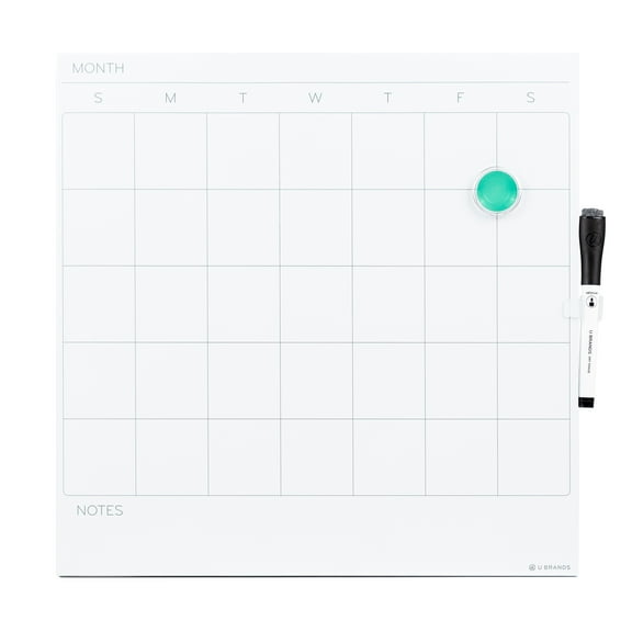 U Brands 14 x 14 in Magnetic Calendar Dry Erase Board, Frameless, White Surface
