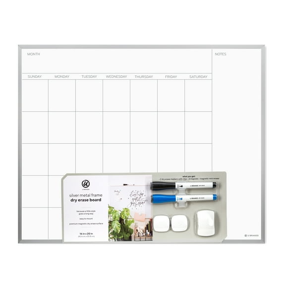 U Brands 16x20 Magnetic Monthly Calendar Dry-Erase Board