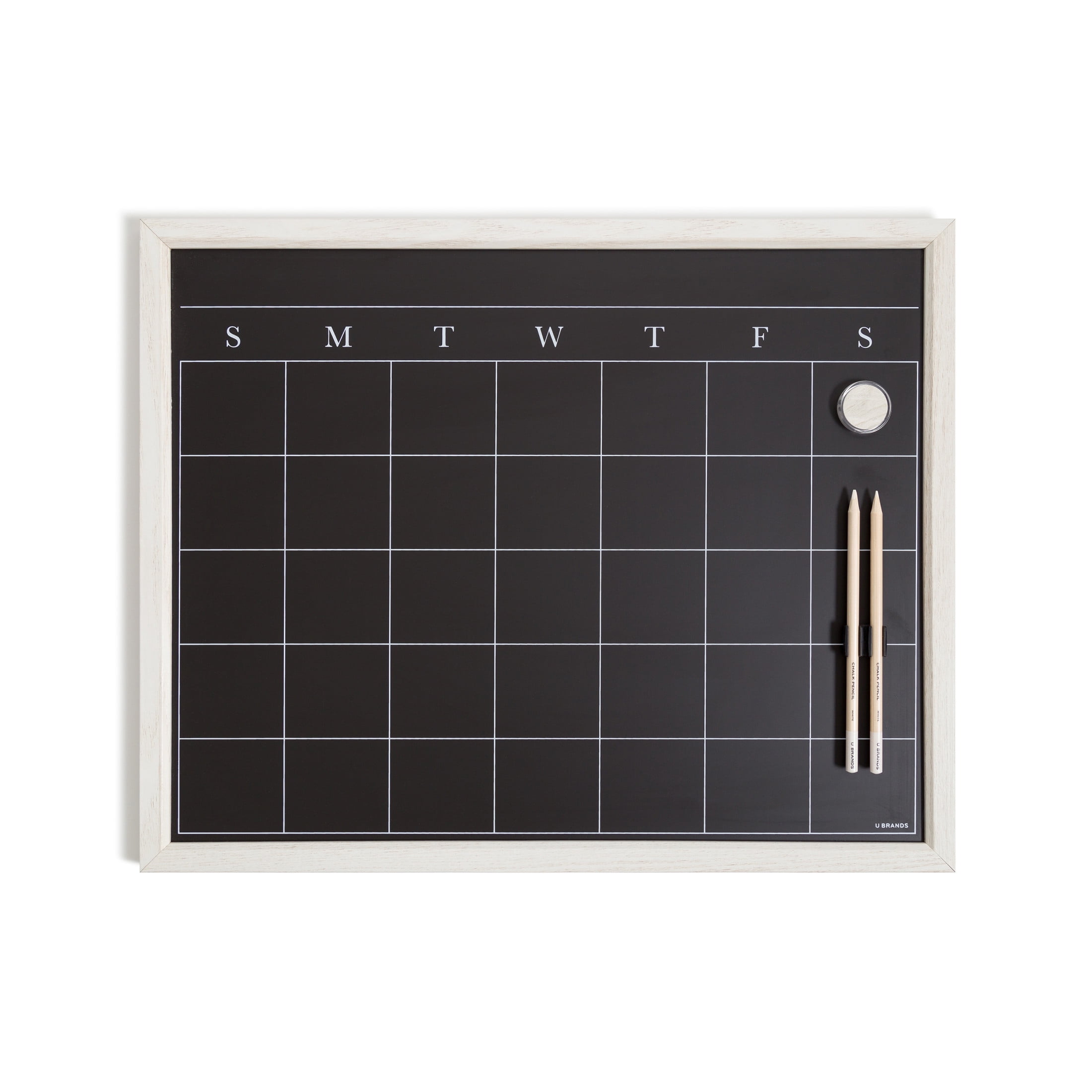 UBrands20 x 16 in. Magnetic Chalk Calendar Board, Whitewashed Wood Style Frame