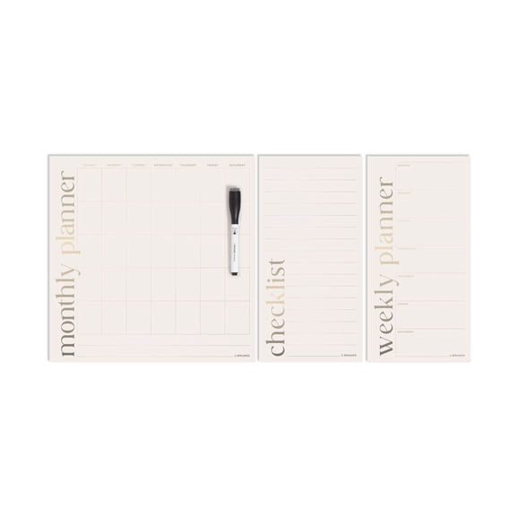 U Brands 3-Piece Vinyl Magnetic Dry Erase Calendar Planner Set with Marker
