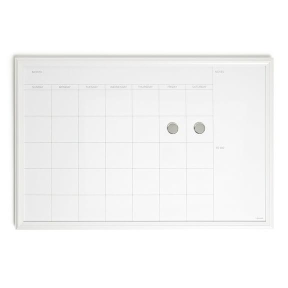 U Brands 30 x 20 in. Magnetic Dry Erase Calendar Whiteboard, White Wood Style Frame