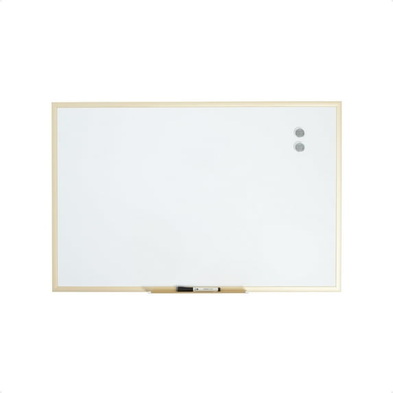 U Brands 35 x 23 in. Magnetic Dry Erase Board, Gold Metal Frame, Includes 2 Magnets, Marker, Tray