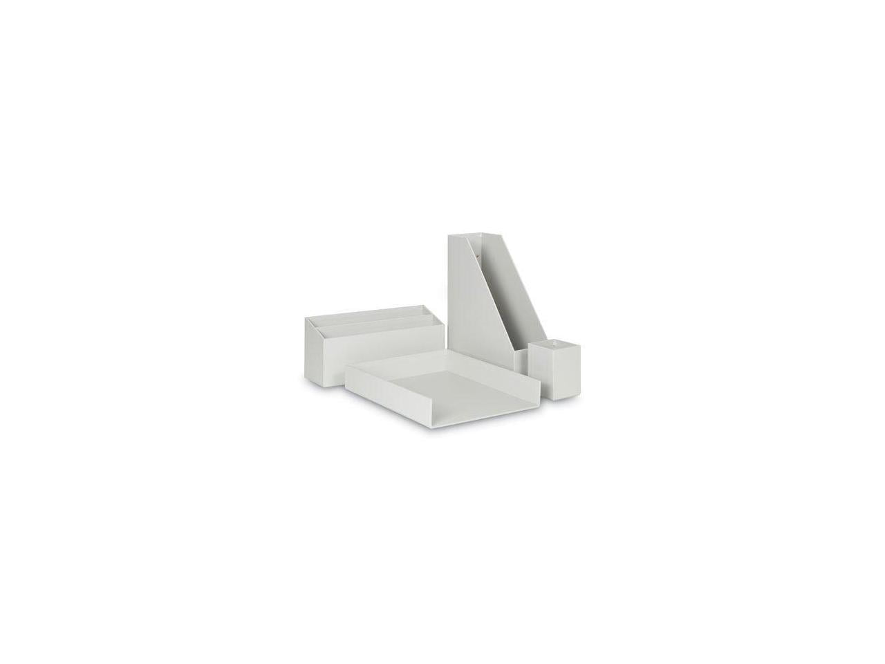 Solid Gray Paperboard 4-Piece Desk Organizer Set