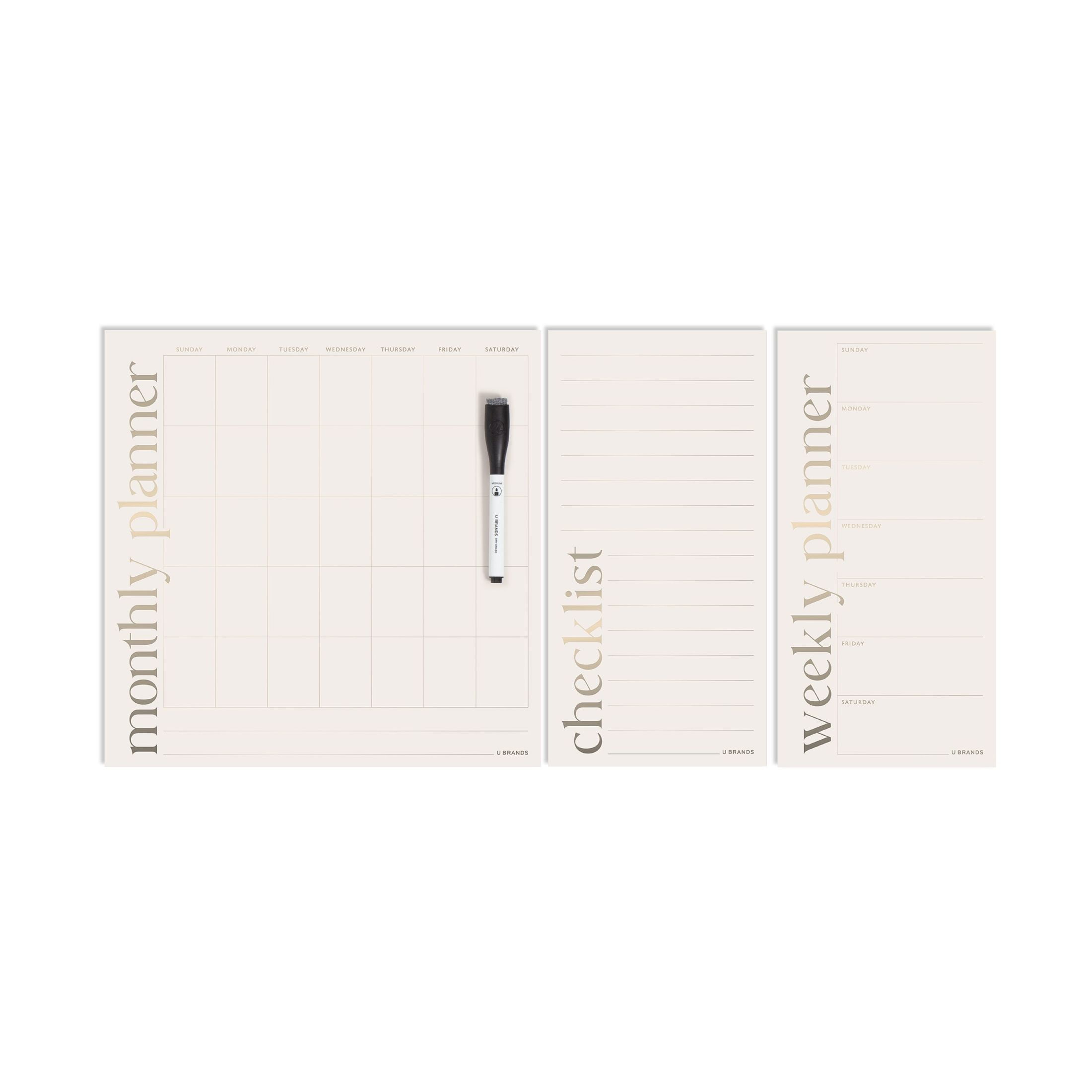 U Brands Vinyl Magnetic Dry Erase Calendar Planner Bundle, Set of 3, Includes Dry Erase Marker