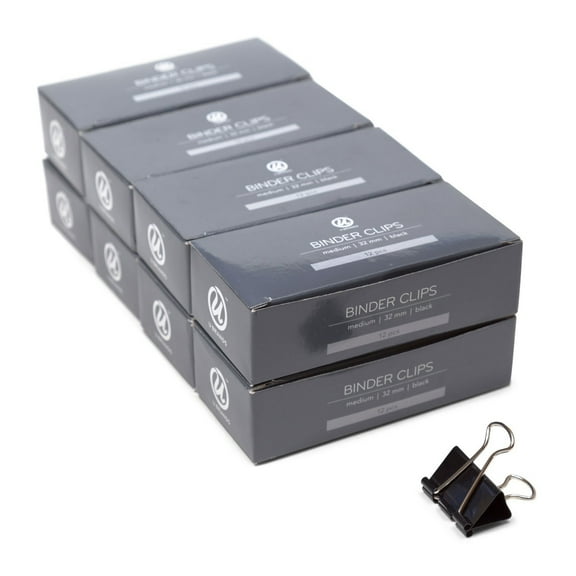 U Brands Binder Clips, Medium 1-1/4" Capacity, Black and Silver Steel, 96 Ct