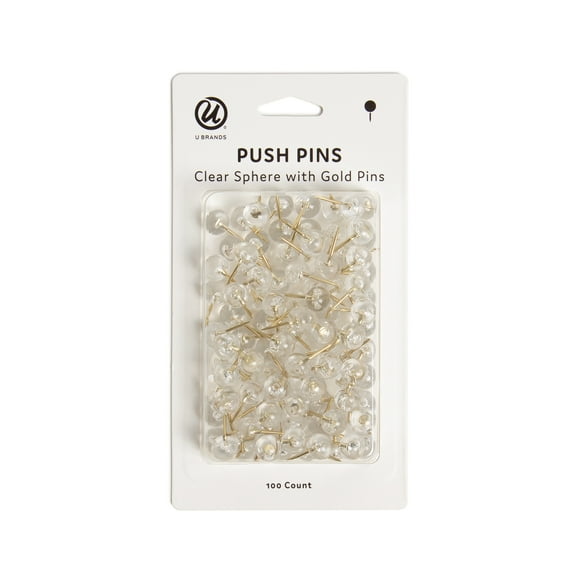 U Brands Clear Sphere Push Pins, Gold Finish Steel, 100 Count, 3146U
