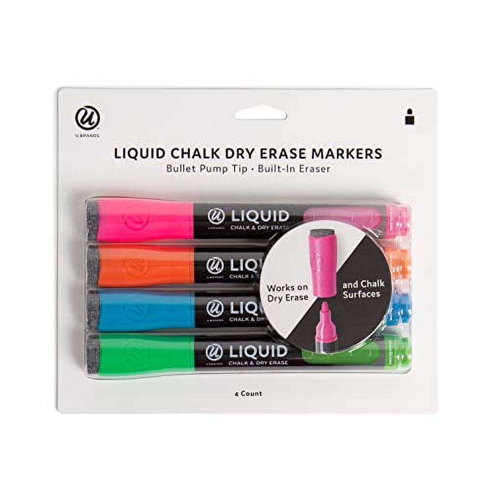 U Brands Colored Liquid Chalk DryErase Markers, Assorted Colors, 4