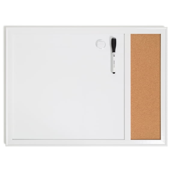 U Brands Combination Board, Whiteboard, Cork Board, 17 x 23 in., White Dcor Frame