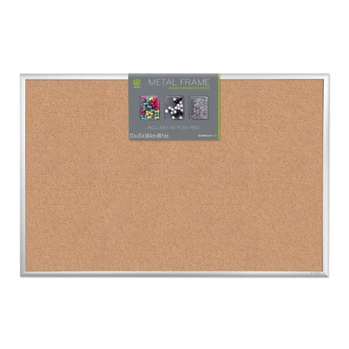 U Brands Cork Bulletin Board Value Starter Pack, 35 x 23 Inches, Silver
