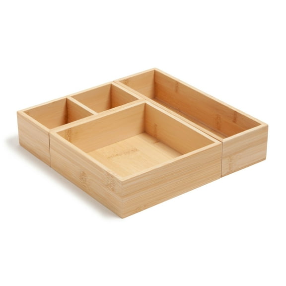 U Brands Verona Drawer Organizer, 9x9x2 in., Bamboo, Great Storage Solution for Drawers, 4 Compartments