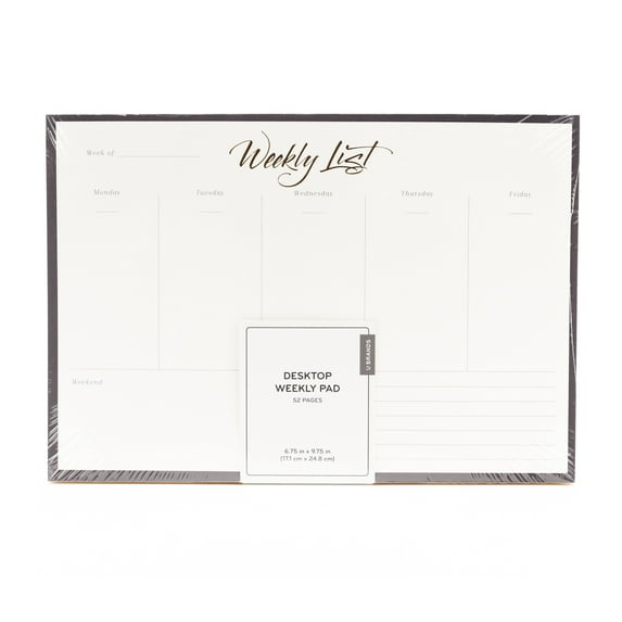 U Brands Desktop Weekly Planning Notepad, Black, White & Gold, 263U