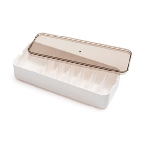 U Brands Cable Storage Organizer with 7 Compartments, Drawer or Desktop, 11"L x 4.37"W x 2.37"H, White/Linen