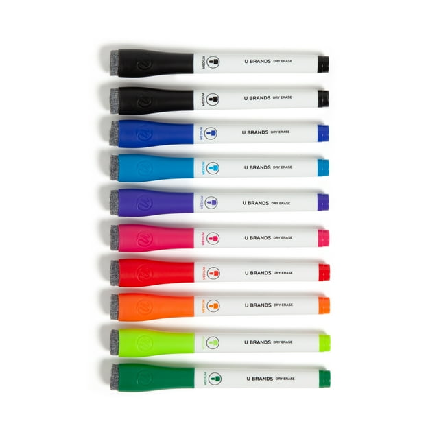 U Brands Dry Erase Markers, Bullet Tip, Medium Point, MultiColor, 10