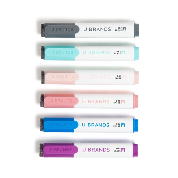 U Brands Dry Erase Markers, 6 Count, Assorted Colors, Low-Odor, Chisel (5 mm) Tip
