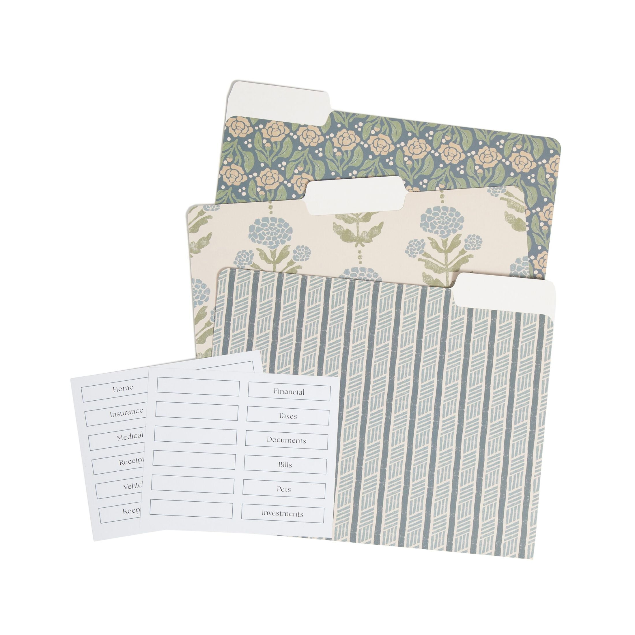 U Brands Fashion File Folders, Set of 12, Handcrafted Haven Blue, 1/3-Cut Tabs, Letter Size