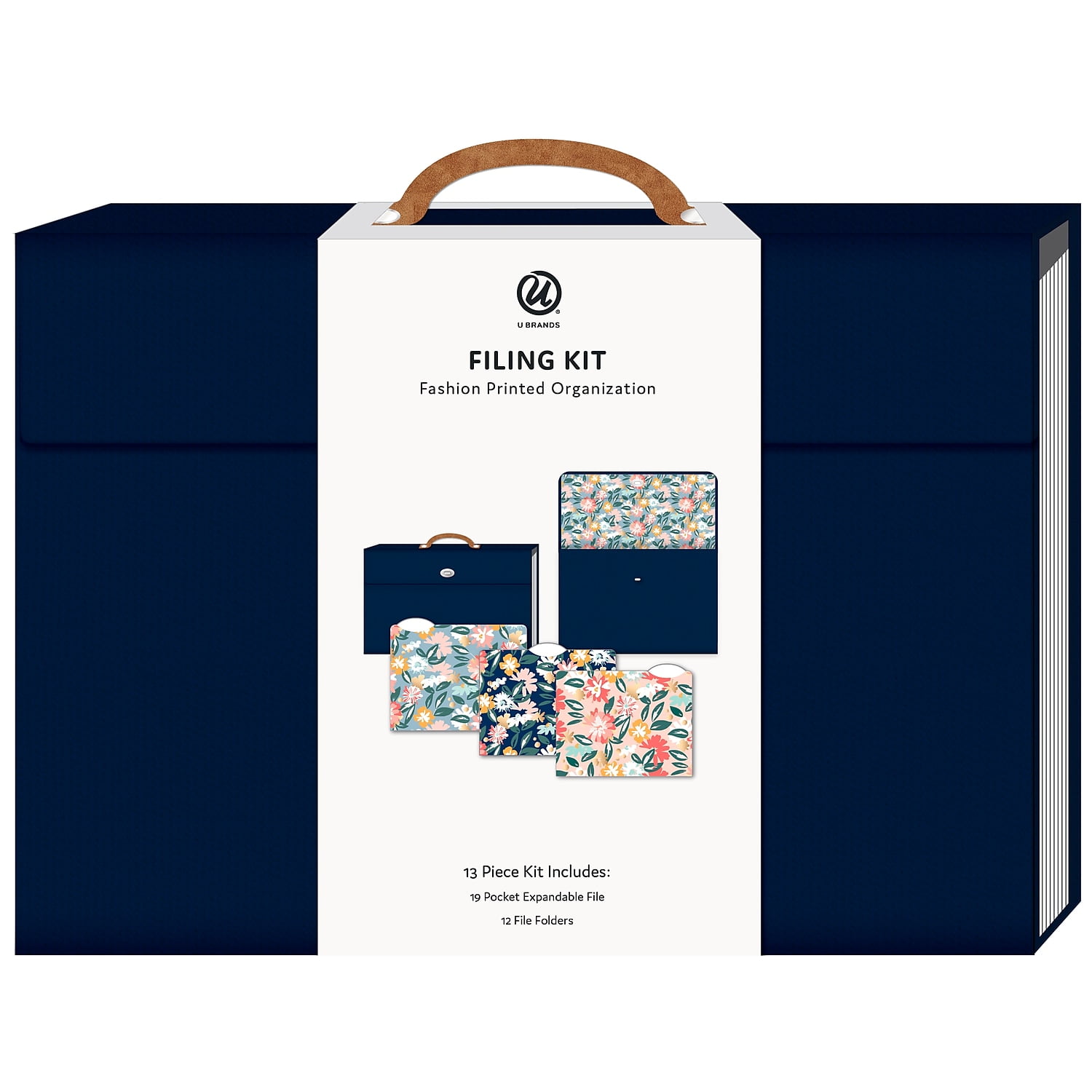 U Brands Fashion Pocket Folder Filing Kit, Navy Lush Blooms, 13 Piece
