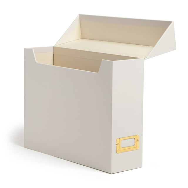 U Brands Flip Top File and Storage Box, 9.4 x 3.7 x 13 in., Beige, Gold