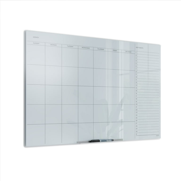Infinity Magnetic Glass Calendar Board, One Month, 24 x 18, White Surface Infinity Magnetic Glass Calendar Board, One Month, 24 x 18, White Surface